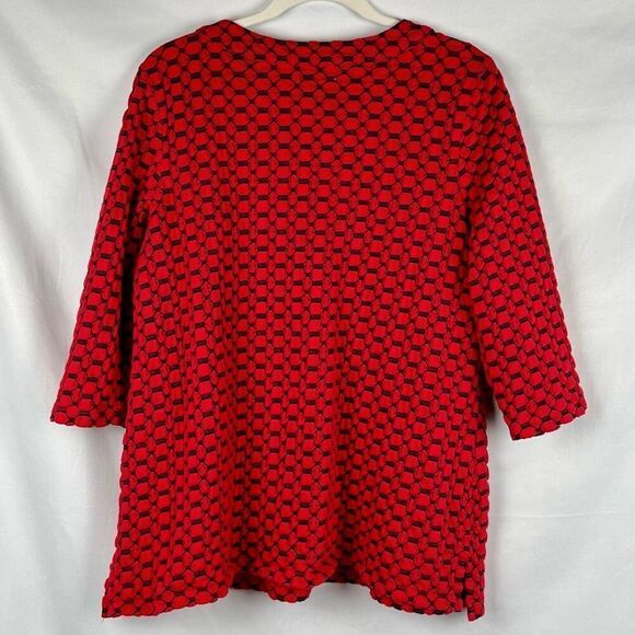 Kim Rogers 3/4 Sleeve Red Black Geometric Polka Dot Blouse 2X - Picture 3 of 9